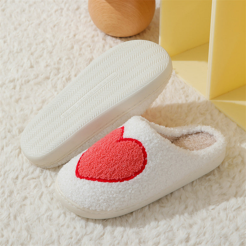 Wholesale Valentine's Day Smiling Face Big Love Plush Cotton Slippers